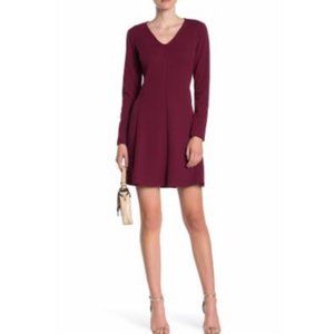 TASH + SOPHIE Women's V-Neck Fit & Flare Dress Burgundy Size Medium NWT